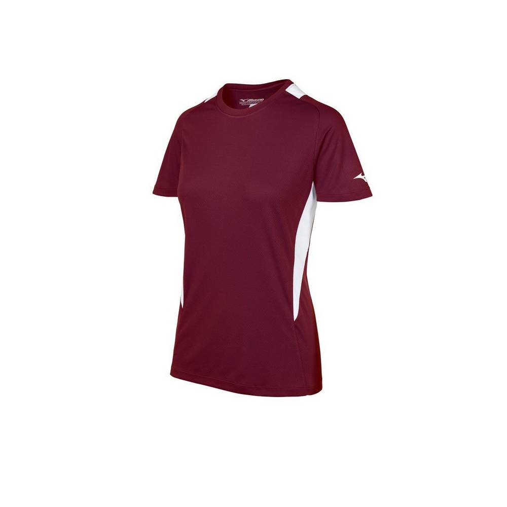 Maglia Mizuno Softball Crew Neck Donna - Bordeaux/Bianche - 38710-SCQB